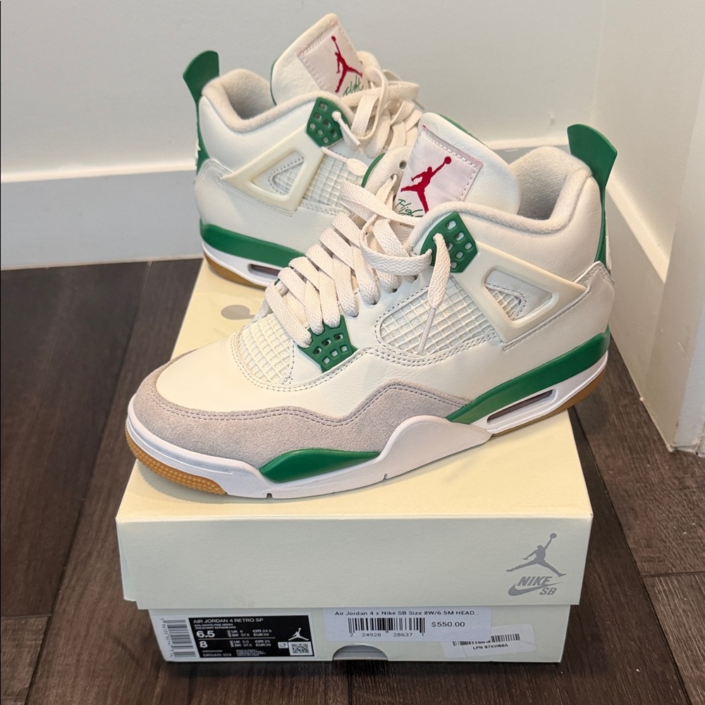 Nike Air Jordan 4 Retro White and Green Sneakers